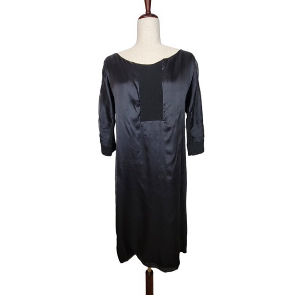 PIAZZA SEMPIONE Black Bateau Neckline Wool Silk Mini Dress - Size M - Picture 4 of 9